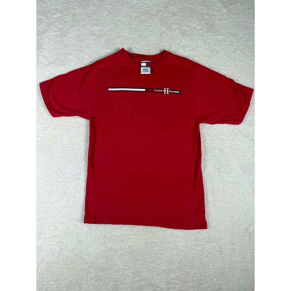 Tommy Hilfiger T-Shirt Kids Size 7 Red Y2K Vintage Graphic Logo Made in USA Tee